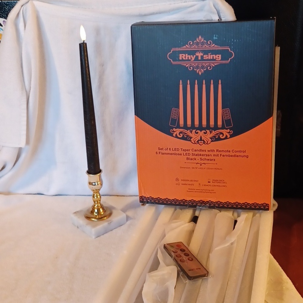 Black LED Taper Candles with  Remote Set Of 6 Candles Rhy T Sing